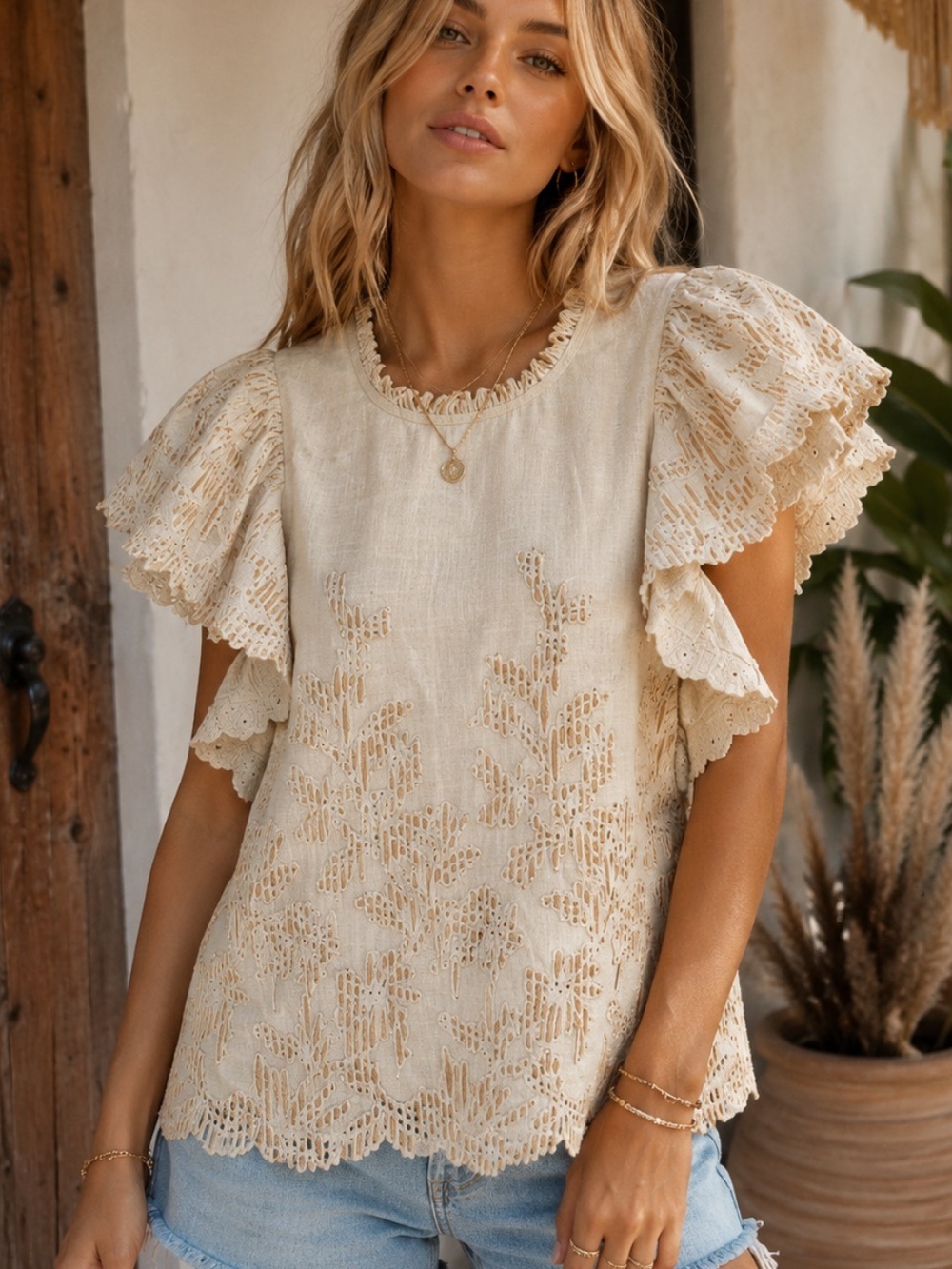 Anthropologie The Lainie High-Neck Lace Cutwork Blouse Size Small 8127